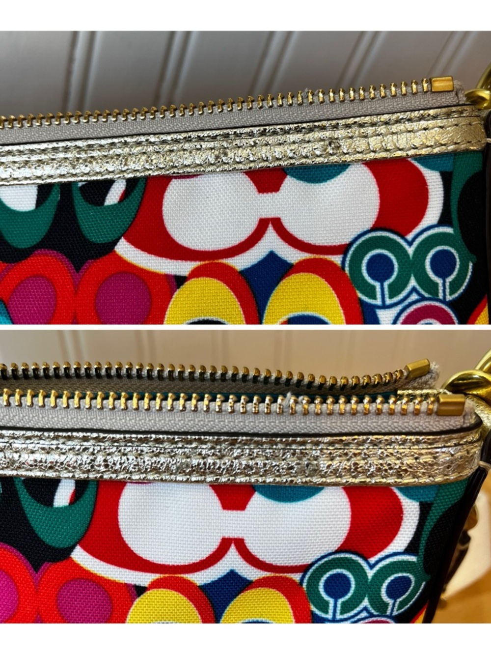 Coach Poppy Pop C Graffiti Metallic Gold Patchwork Swingback - Picture 14 of 15